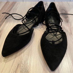 Stuart Weitzman Black Suede Lace Up Flats